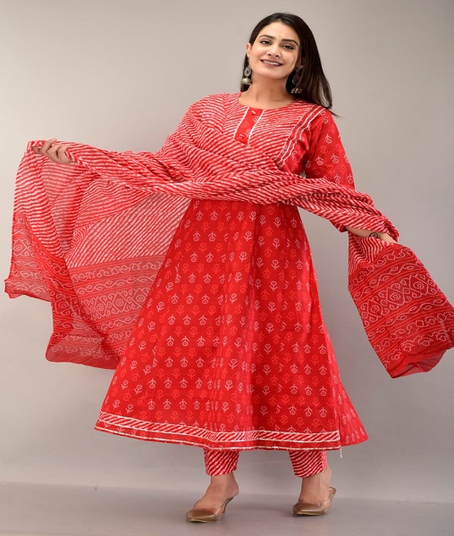 Anarkali Cotton  style kurti With Pant Duppatta